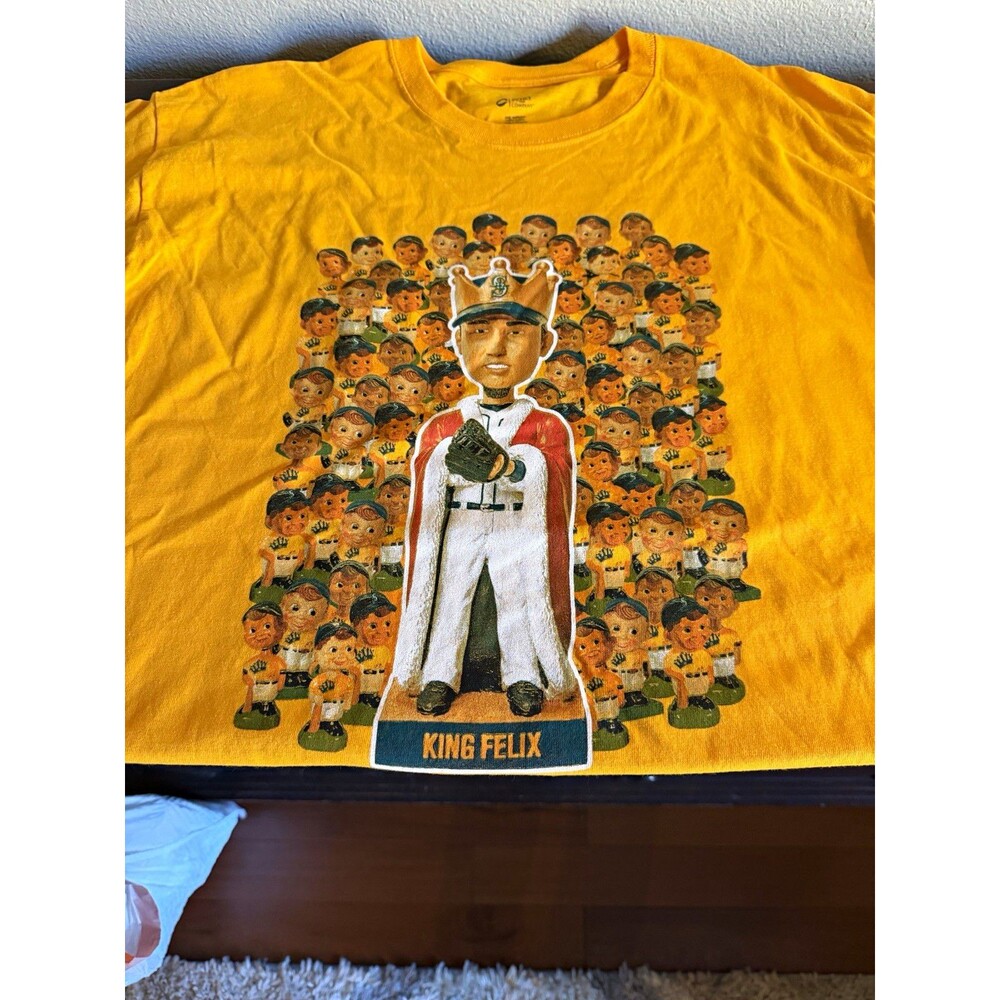 Port & Company Yellow King Felix Seattle Mariners Graphic Tee Jersey Cotton XL